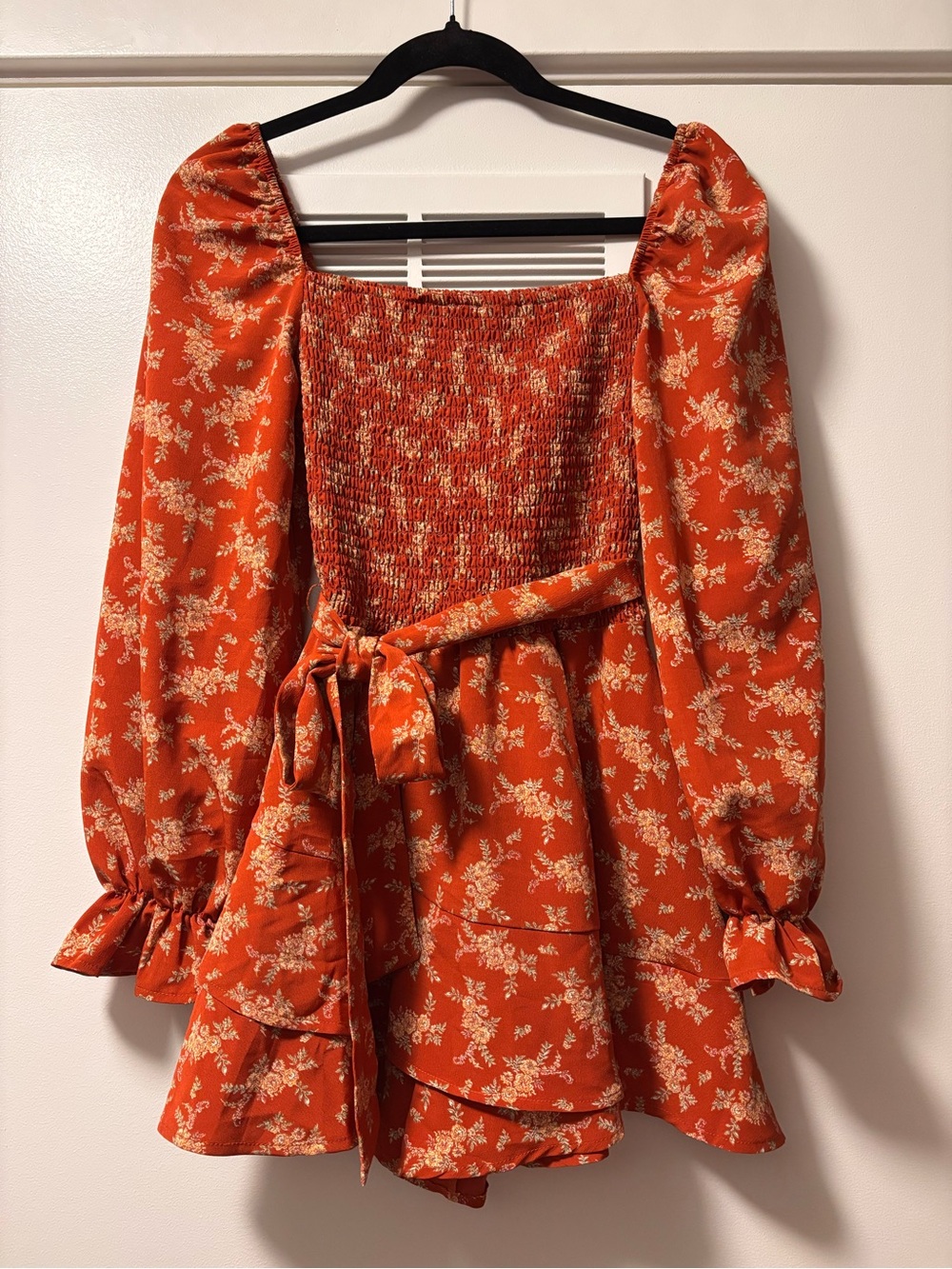 NWT Altar'd State Rust Red Floral Ruffled Smocked Mini Dress Romper M